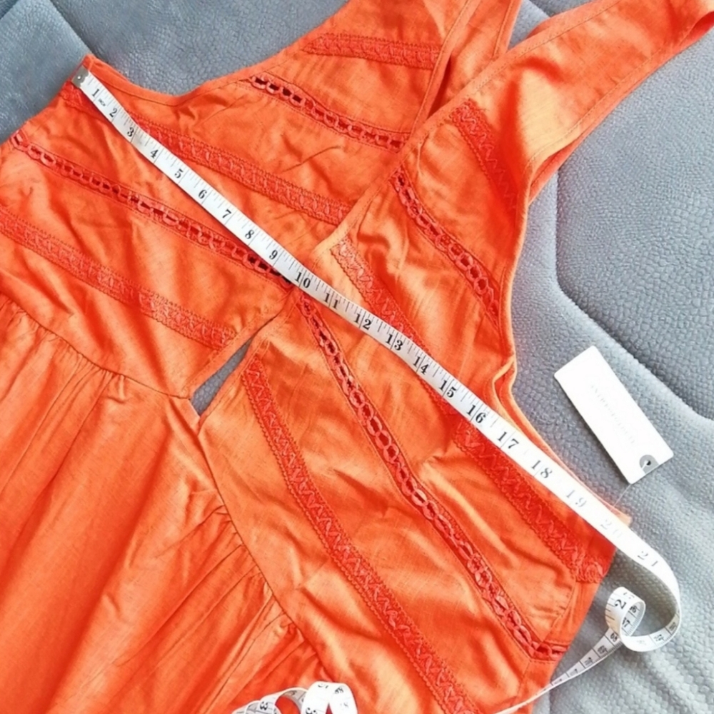 NWT Anthropologie V-Neck Back-Cutout Mini Dress Orange Halter Swim Cover-up - Picture 8 of 14